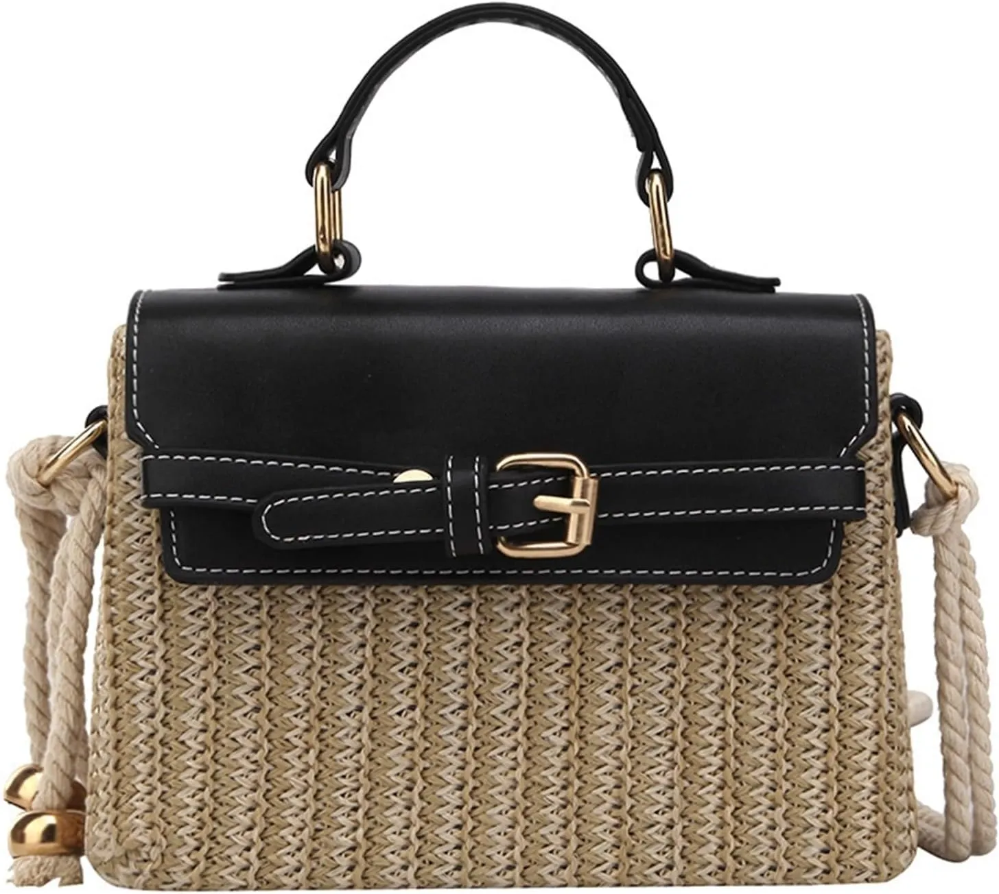 Small Cute Beach Bags for Women Straw Purses for Women Summer Purse Vacation Handbags Crossbody Bags Shoulder Bag(Black)