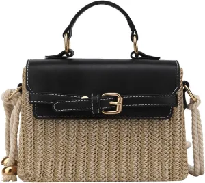 Small Cute Beach Bags for Women Straw Purses for Women Summer Purse Vacation Handbags Crossbody Bags Shoulder Bag(Black)