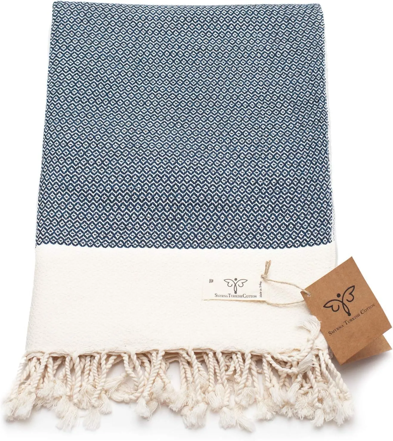 SMYRNA TURKISH COTTON Throw Blanket Vintage Series, 60x80 inch, Outdoor Blankets, Throws and Blankets for Couch, Sofa, Bed, Chair, Beach Picnic, Travel Boho Turkish Blanket Throw, Navy