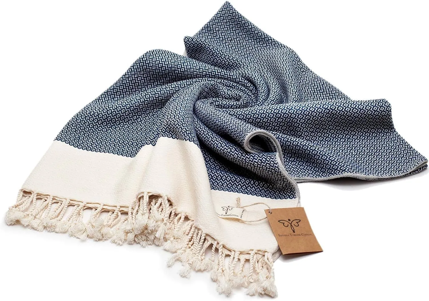 SMYRNA TURKISH COTTON Throw Blanket Vintage Series, 60x80 inch, Outdoor Blankets, Throws and Blankets for Couch, Sofa, Bed, Chair, Beach Picnic, Travel Boho Turkish Blanket Throw, Navy