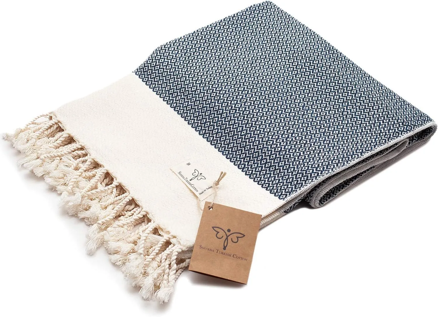 SMYRNA TURKISH COTTON Throw Blanket Vintage Series, 60x80 inch, Outdoor Blankets, Throws and Blankets for Couch, Sofa, Bed, Chair, Beach Picnic, Travel Boho Turkish Blanket Throw, Navy