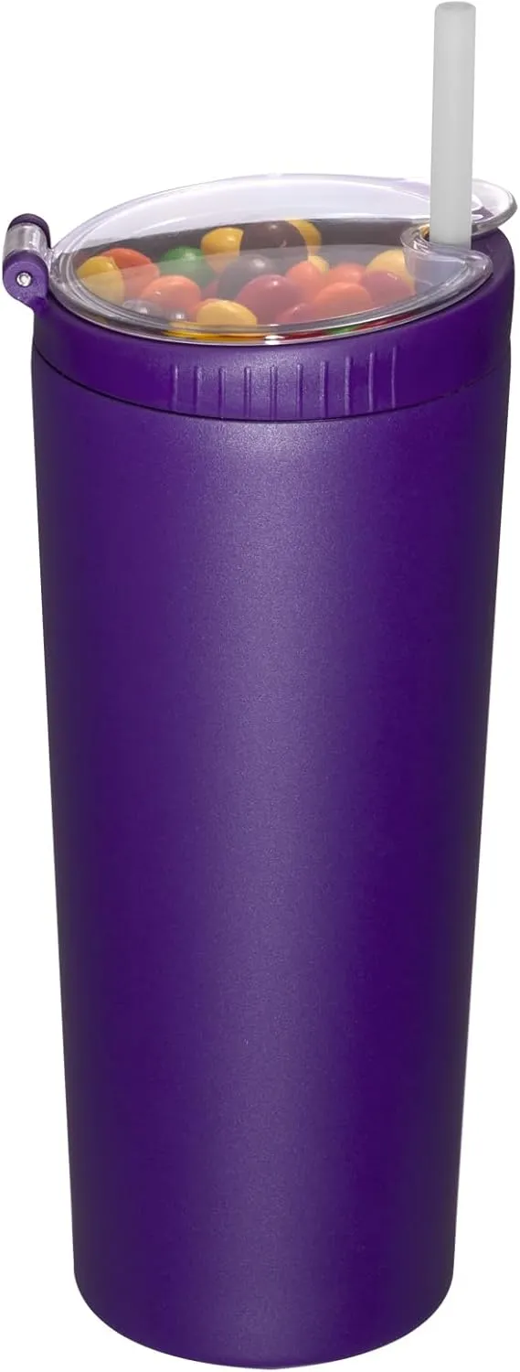 Snack tumbler with lid and straw, stainless steel insulated 2-in-1 travel coffee mug, water bottle with snack cup (Modena, 22, ounces)
