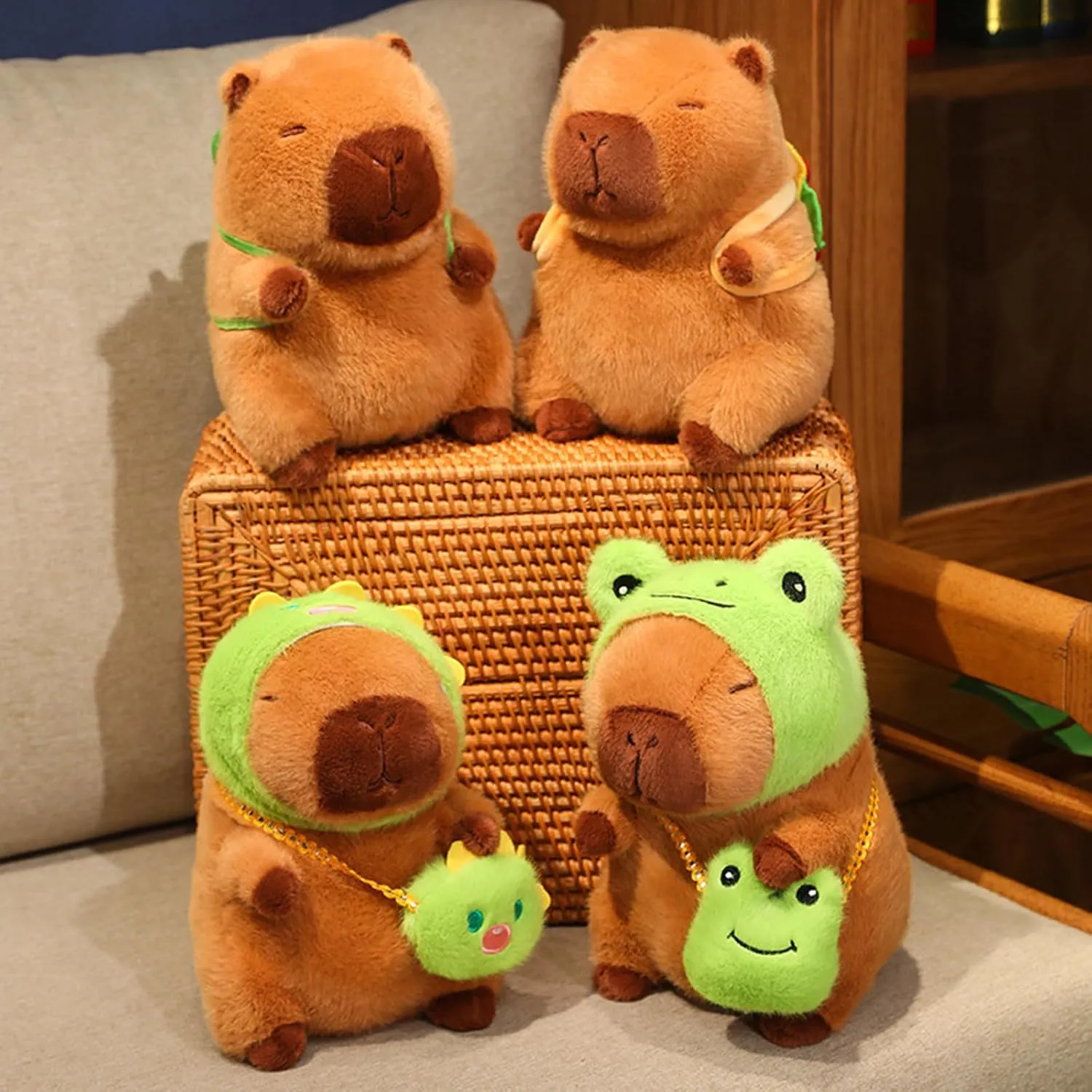 Soft Capybara Stuffed Animals Capybara Plush Toys Plushies with Dinosaur Hat and Bag Cuddly Doll Gift for Kids and Lovers