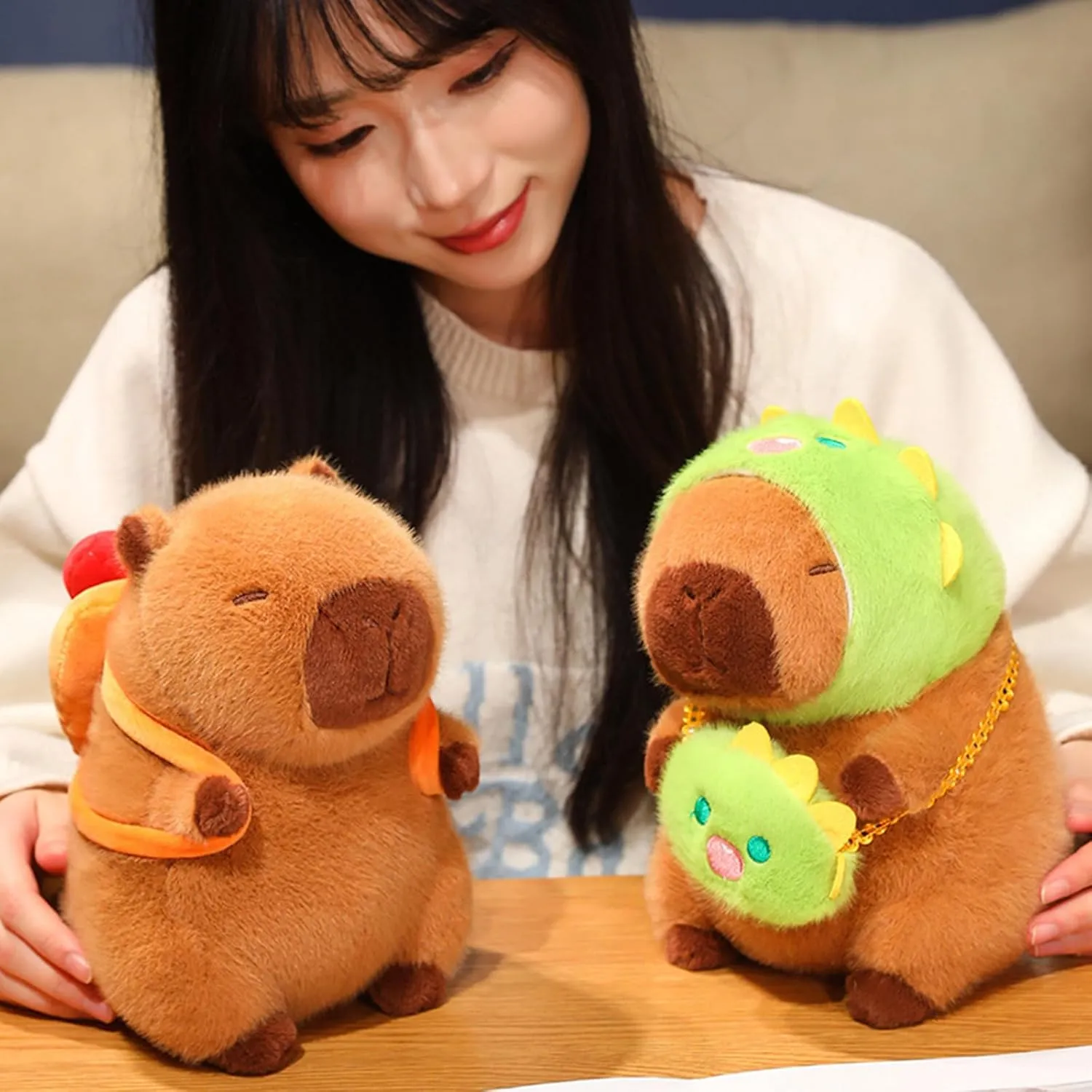 Soft Capybara Stuffed Animals Capybara Plush Toys Plushies with Dinosaur Hat and Bag Cuddly Doll Gift for Kids and Lovers
