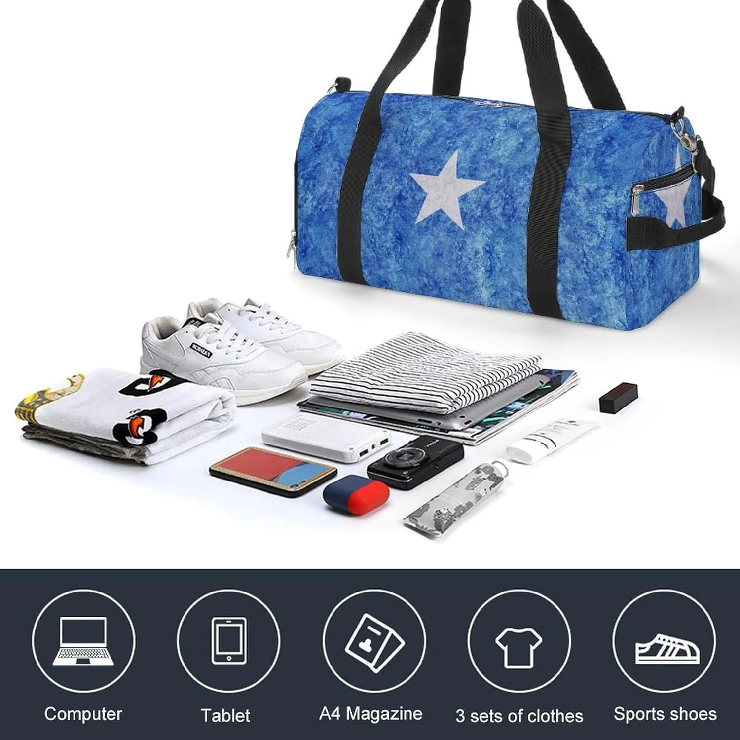 Somalia Flag Textured Sports Duffel with Shoe Compartment and Wet Pocket for Travel Gym