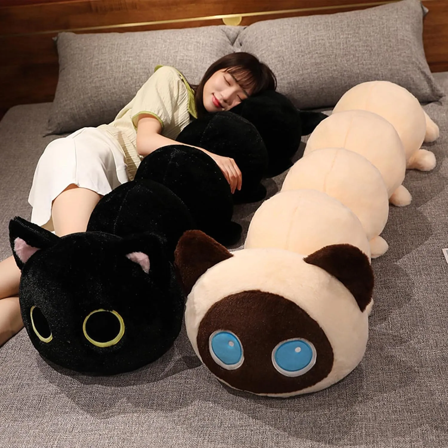 Somao Caterpillar Stuffed Animal Plush Long Cat Body Pillow,Creative Cat Caterpillar Plush Toys Soft Hugging Pillow Doll Funny Cushion Gift for Kids（Beige,50cm/19.68inch）