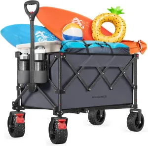 SONGMICS 40-Gallon Collaspible Wagon, Wagons Carts Foldable, for Camping Garden Outdoor, with Handle, Holds up to 330 lb, 4 Removable Wheels, Space-Saving, Slate Gray UGFW115G01