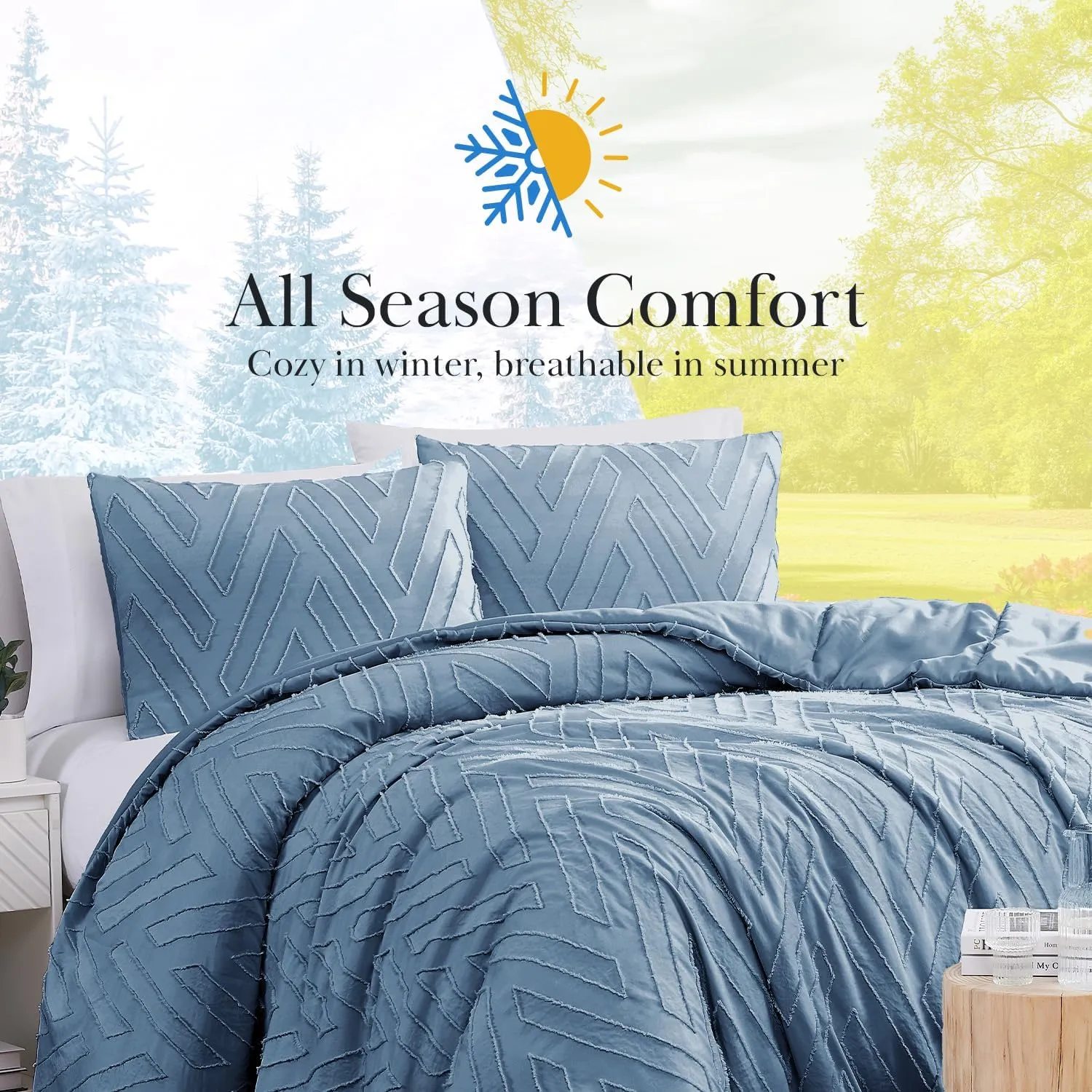 Southshore Fine Living, Inc. Clipped Jacquard Comforter Bedding Set Down Alternative All-Season Warmth, Soft Cozy Bedspread 3-Piece with Two Matching Shams, Chevron Blue, King/California King