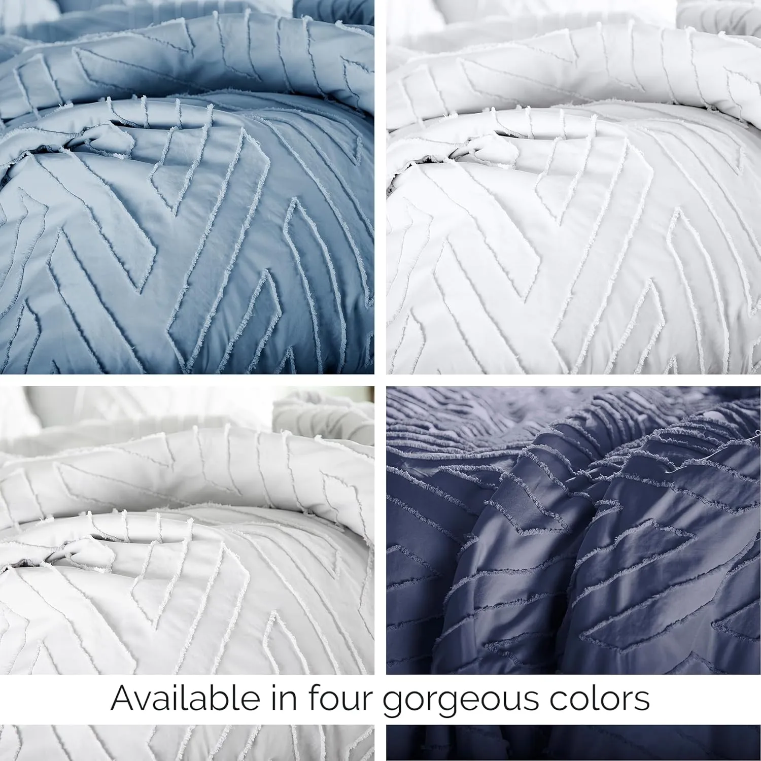 Southshore Fine Living, Inc. Clipped Jacquard Comforter Bedding Set Down Alternative All-Season Warmth, Soft Cozy Bedspread 3-Piece with Two Matching Shams, Chevron Blue, King/California King