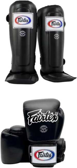 SP3 Black Medium Shin Guards   Fairtex BGV1 16 oz Black Glove