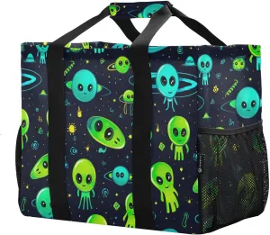 Space Aliens Foldable Travel Duffel Bag for Men Women Waterproof Weekender Overnight Carry On Tote Bag with Comfortable Handle Luggage Bag for Airplane Sport Hospital Business Trips