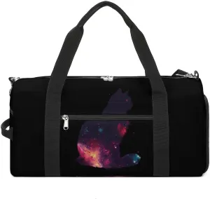 Space Galaxy Cat Sports Gym Bag for Men Women Travel Duffel Bag with Shoulder Strap