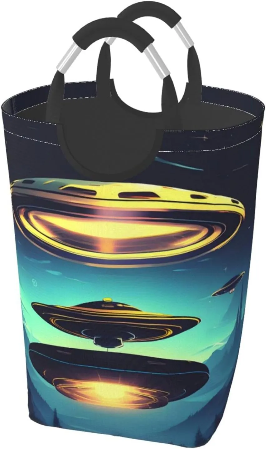 Spacecraft descend Square Storage Bag, Foldable 50L Dirty Clothes Laundry Basket, Suitable for Laundry Room, Dormitory, Bedroom Storage Basket