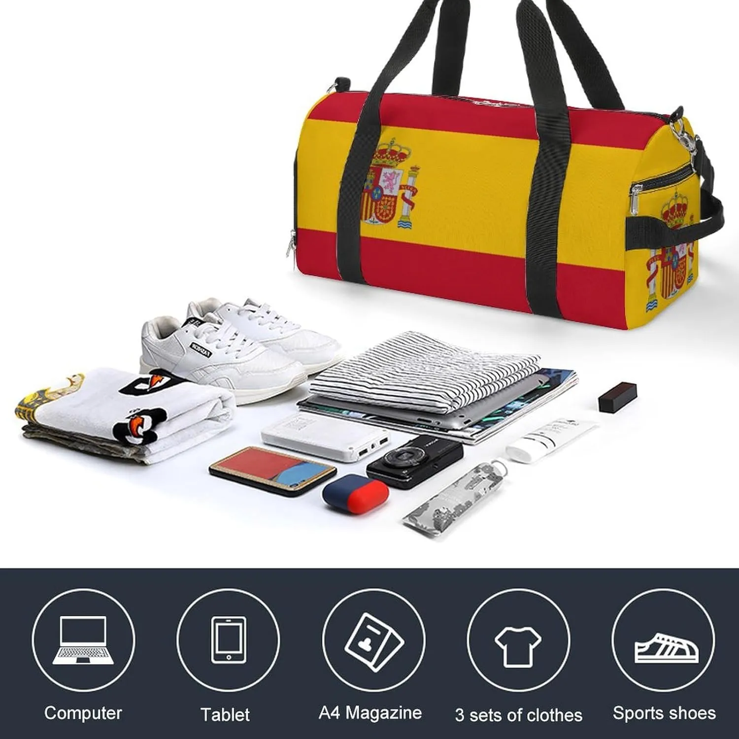 Spain Flag Duffel Bag for Men Women with Shoe Compartment Weekender Tote