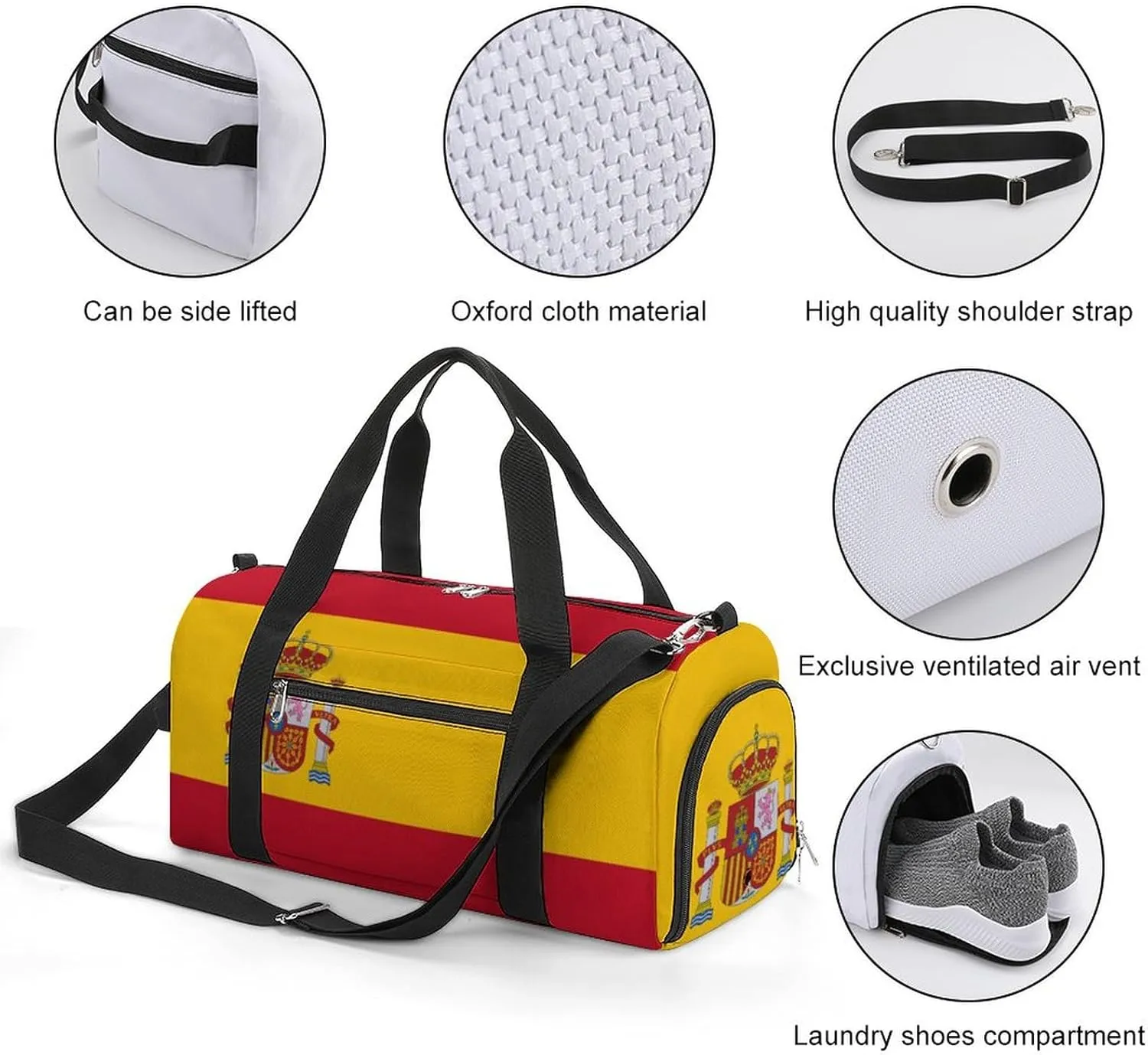 Spain Flag Duffel Bag for Men Women with Shoe Compartment Weekender Tote