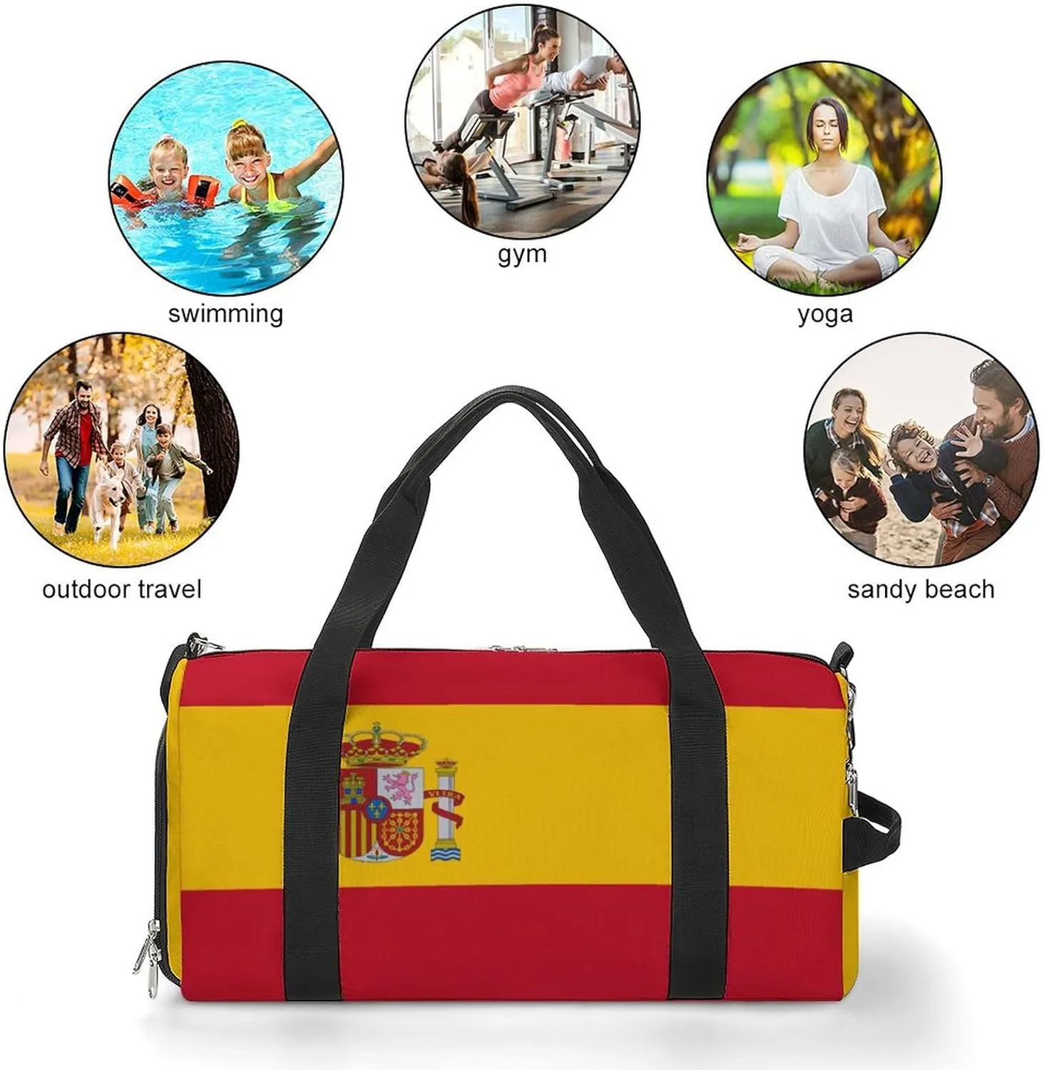Spain Flag Duffel Bag for Men Women with Shoe Compartment Weekender Tote