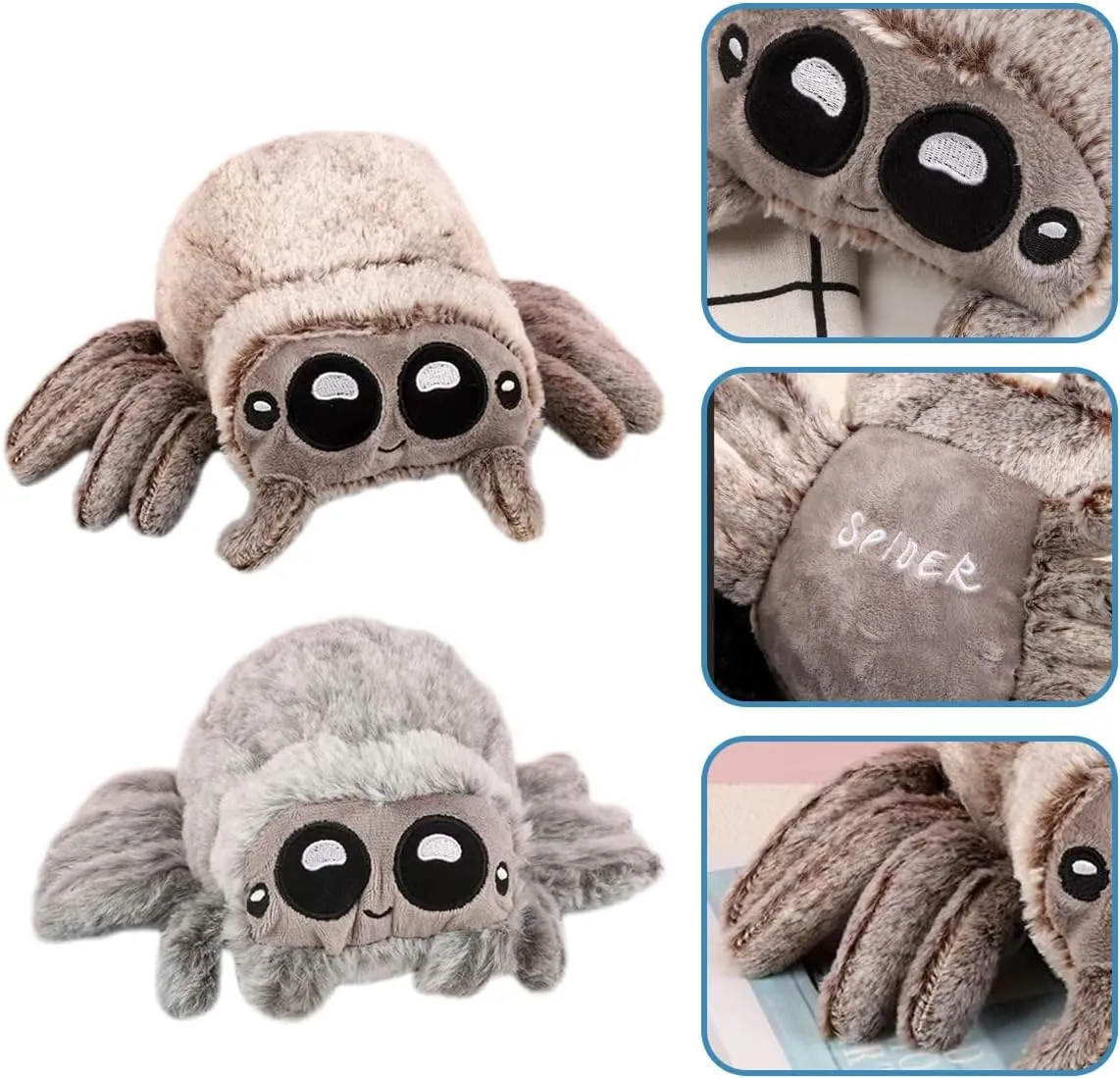 Spider Plush, 6.7 inch Cute Jumping Spider Stuffed Animal Toy Plushies (3pcs Plush)