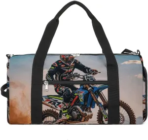 Sport Motorcycle Motocross Racing Theme Gym Bag for Men Women Water Resistant Duffle Bag Travel Lightweight Bag for Travel Sports