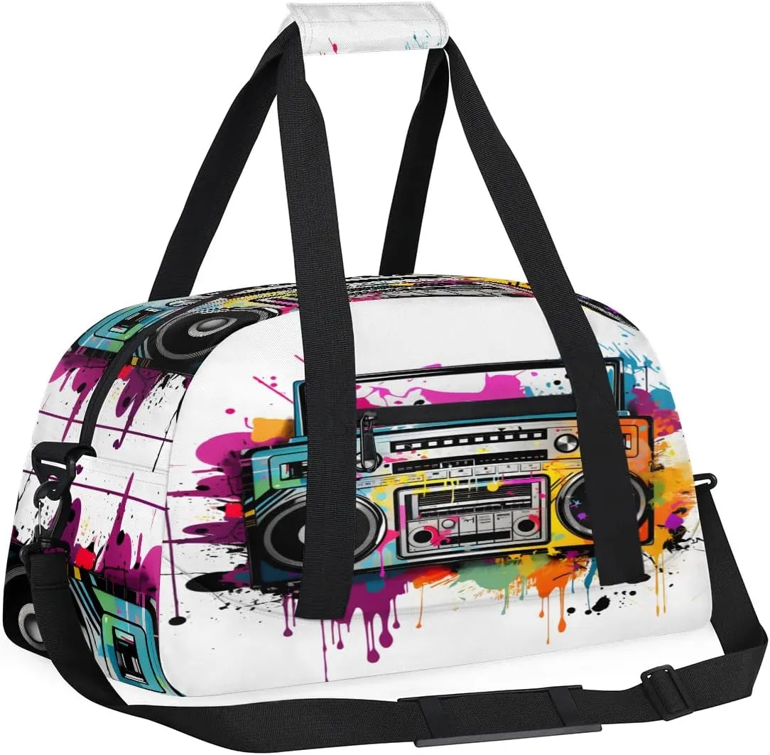 Sports Duffle Bags Travel Duffle Bag Gym Bag Watercolor Radio Weekender Travel Bag Waterproof Overnight Bag Carry On Travel Tote Bag Dance Bags
