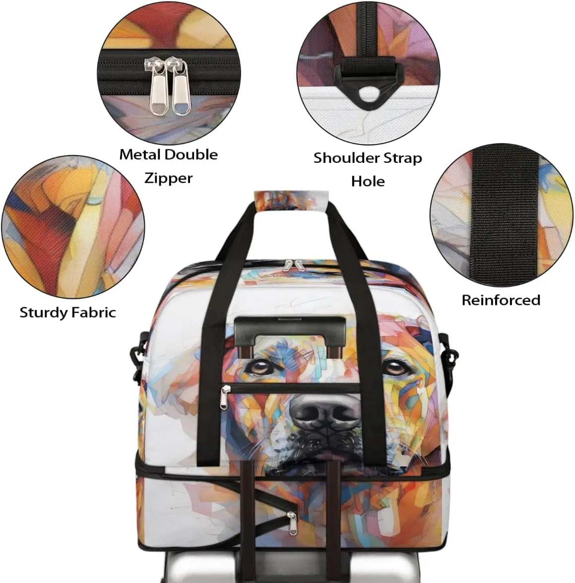 Sports Gym Bag Dog Abstract Animal Large Travel Duffel Bag With Shoe Compartment Foldable Waterproof Carry-On Weekend Travel Bags for Camping Overnight Yoga Hospital Travel Bags
