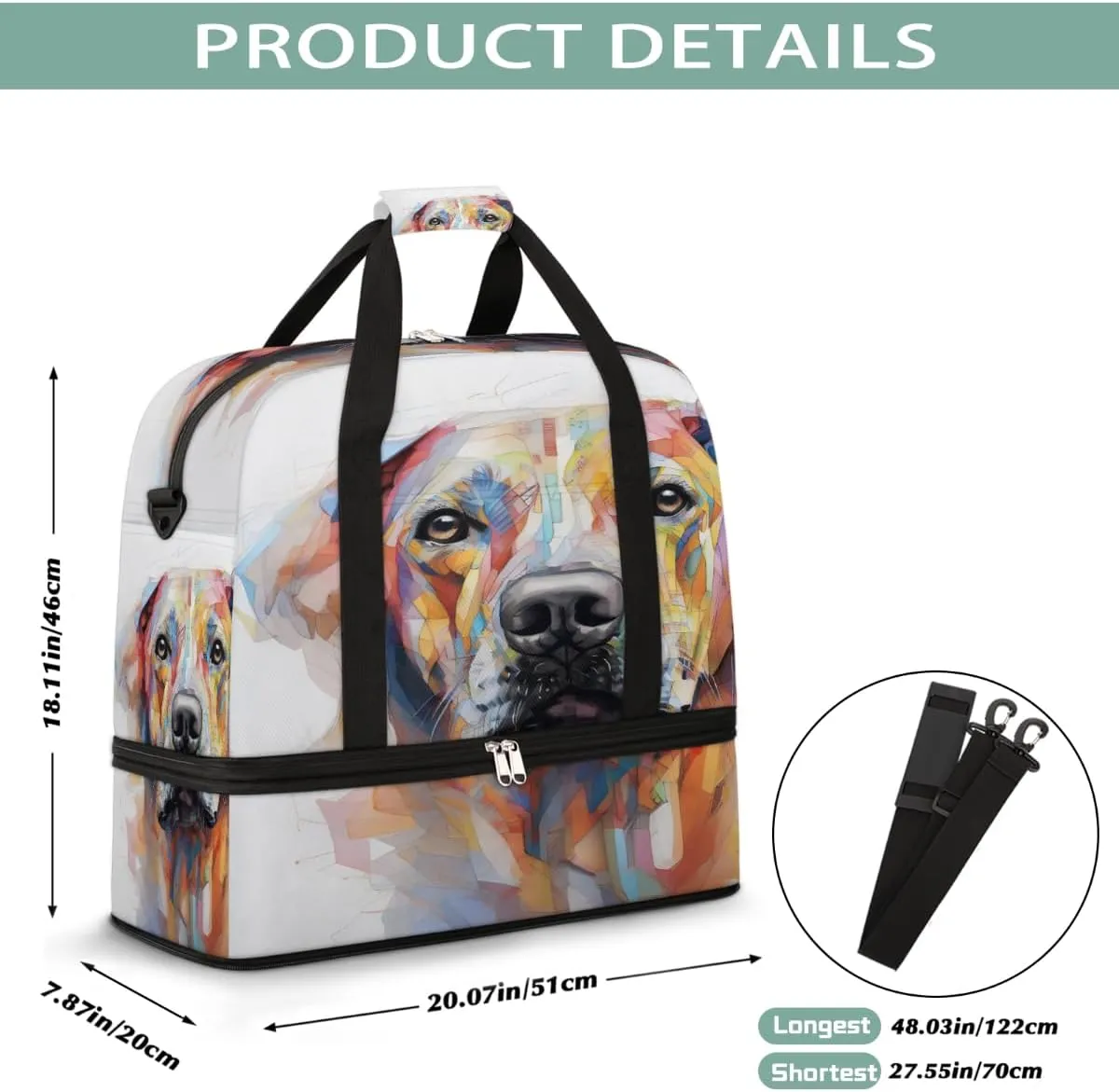 Sports Gym Bag Dog Abstract Animal Large Travel Duffel Bag With Shoe Compartment Foldable Waterproof Carry-On Weekend Travel Bags for Camping Overnight Yoga Hospital Travel Bags