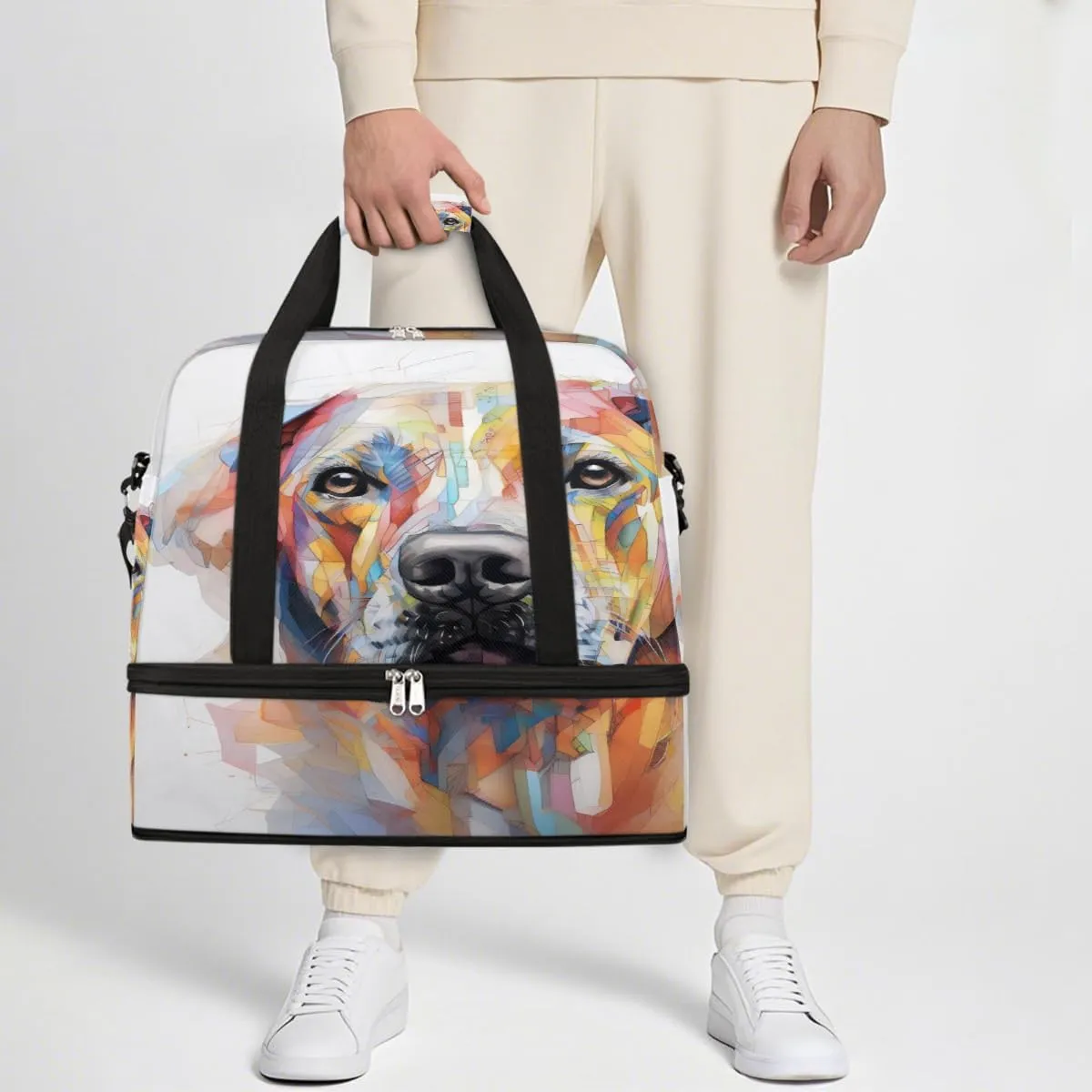 Sports Gym Bag Dog Abstract Animal Large Travel Duffel Bag With Shoe Compartment Foldable Waterproof Carry-On Weekend Travel Bags for Camping Overnight Yoga Hospital Travel Bags