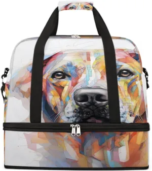 Sports Gym Bag Dog Abstract Animal Large Travel Duffel Bag With Shoe Compartment Foldable Waterproof Carry-On Weekend Travel Bags for Camping Overnight Yoga Hospital Travel Bags