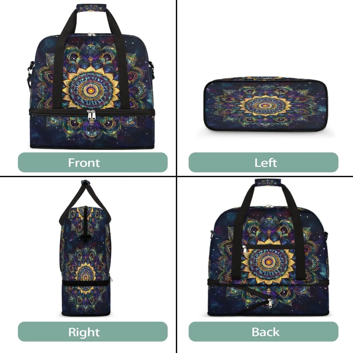Sports Gym Bag Ethnic Style Mandala Flower Large Travel Duffel Bag With Shoe Compartment Foldable Waterproof Carry-On Weekend Travel Bags for Camping Overnight Yoga Hospital Travel Bags