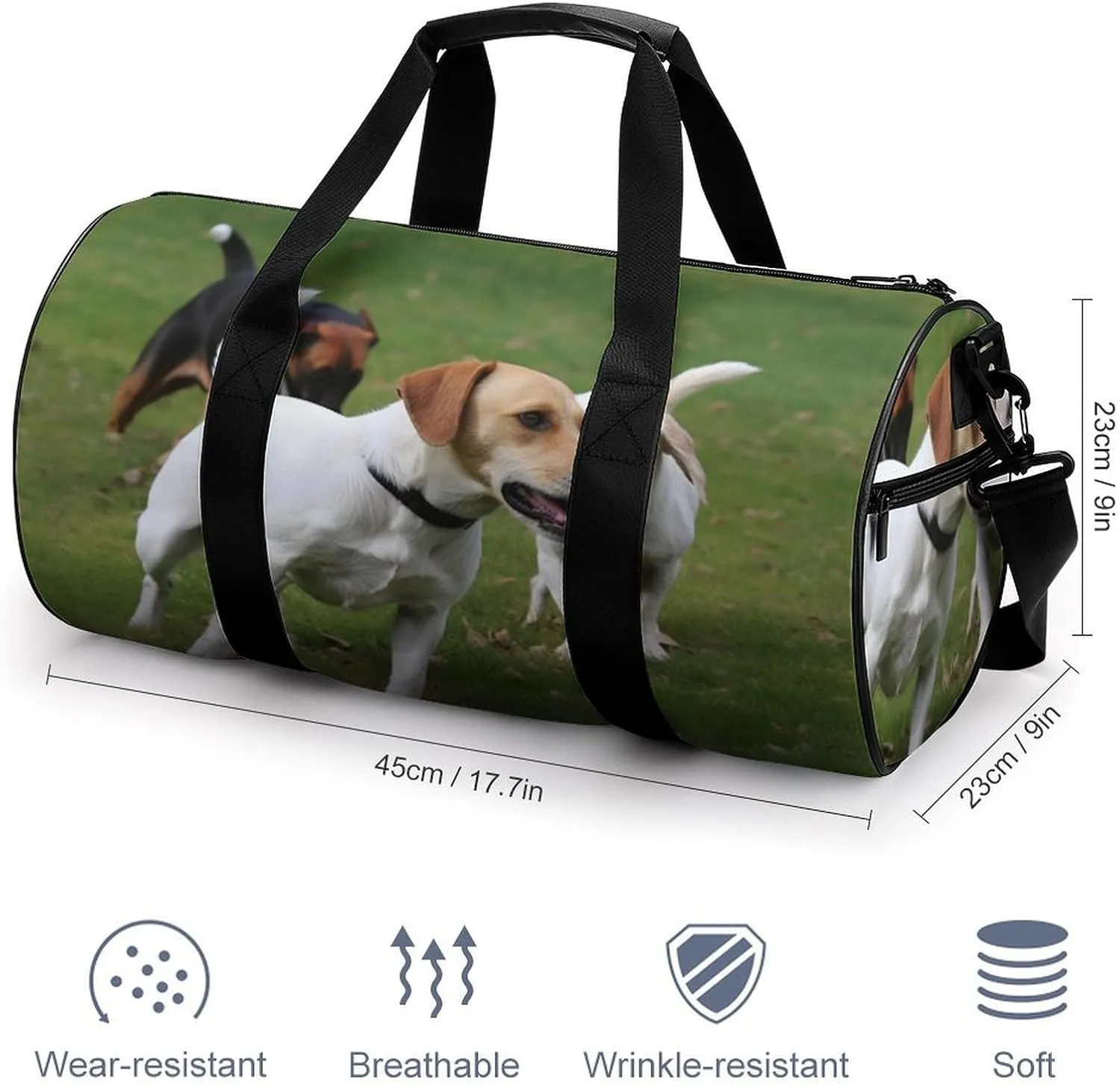 Sports Gym Bag for Women Men Travel Duffel Bag Tote Weekender Bag Dogs Playing On The Lawn Carry on Overnight Bag for Travel Swimming Fitness Workout Sports Duffle Bag