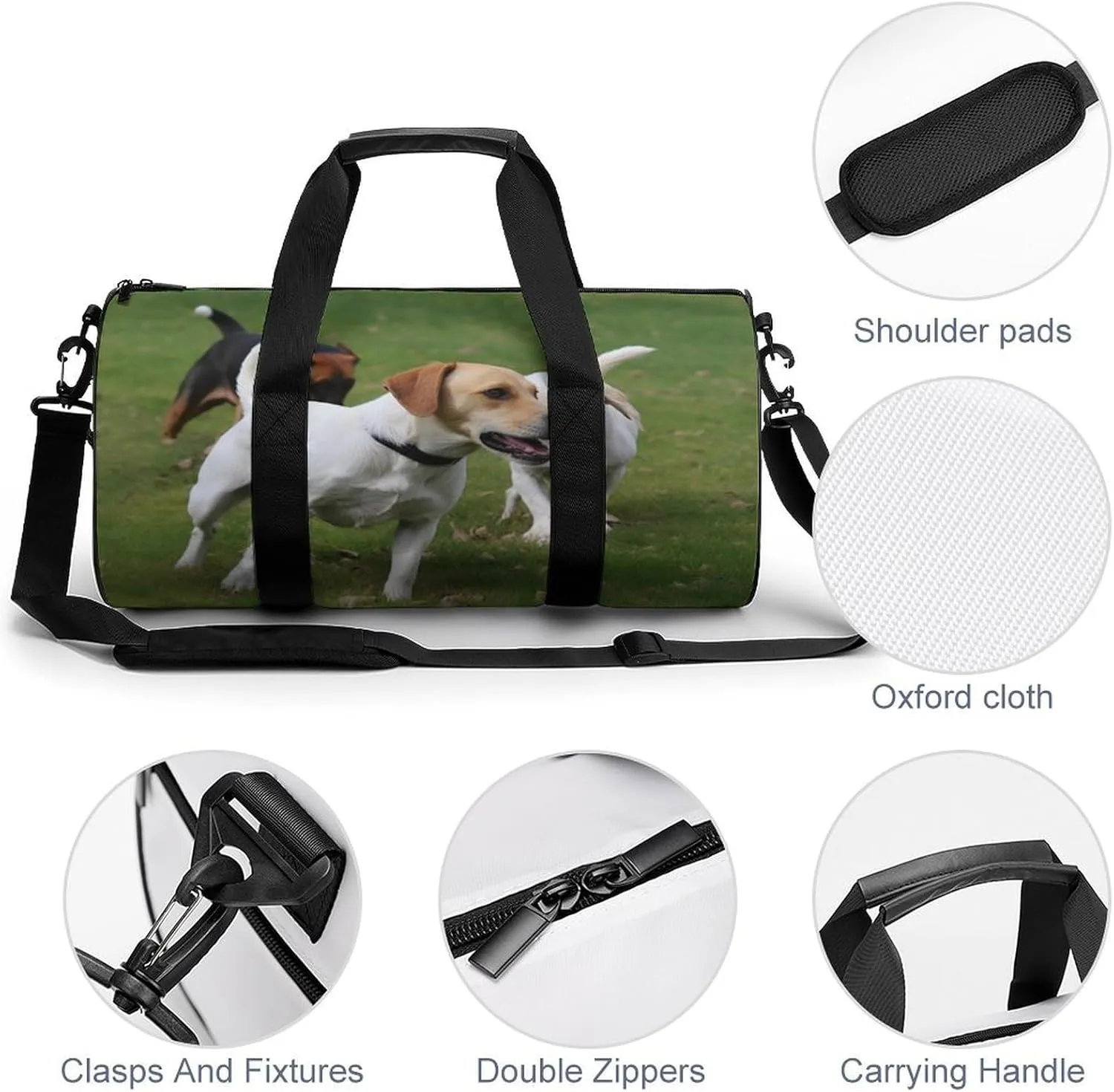 Sports Gym Bag for Women Men Travel Duffel Bag Tote Weekender Bag Dogs Playing On The Lawn Carry on Overnight Bag for Travel Swimming Fitness Workout Sports Duffle Bag