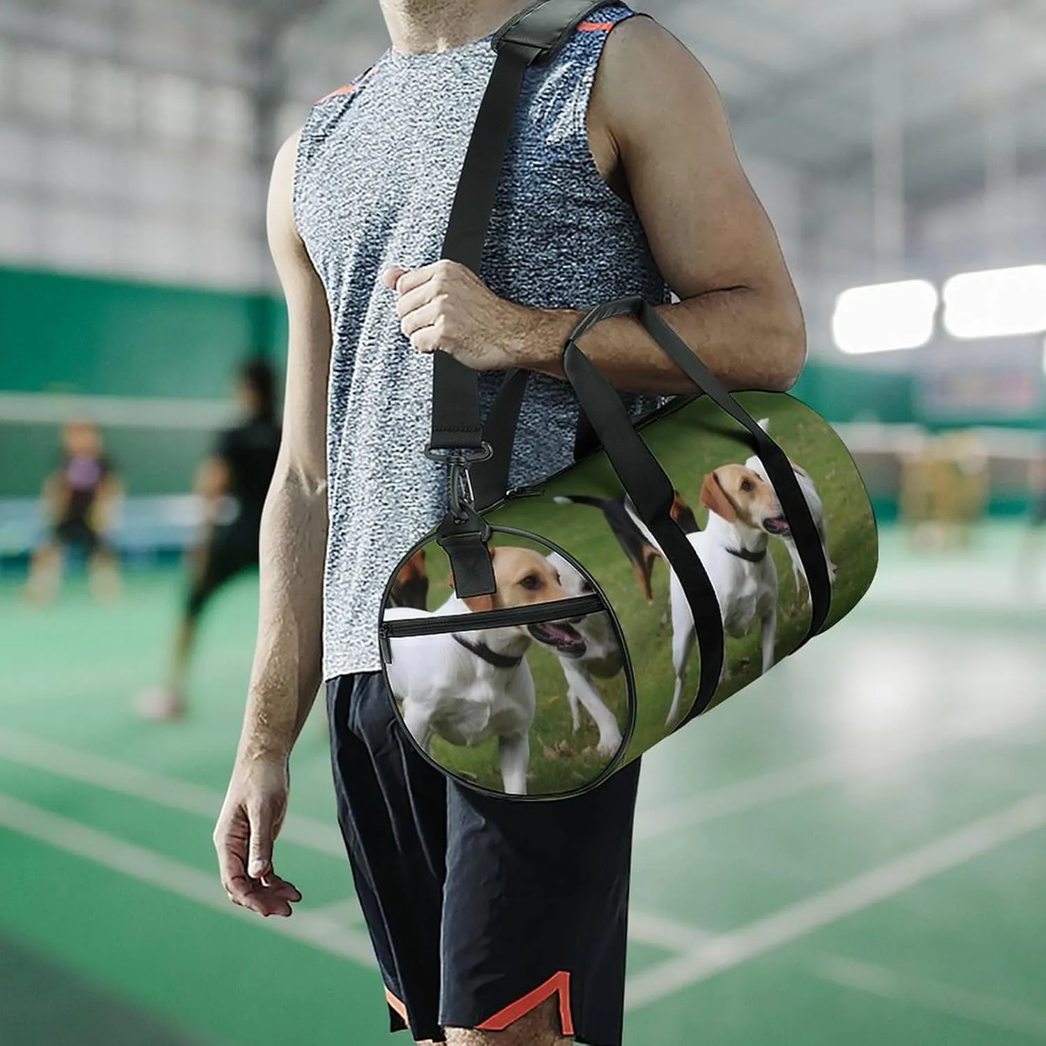 Sports Gym Bag for Women Men Travel Duffel Bag Tote Weekender Bag Dogs Playing On The Lawn Carry on Overnight Bag for Travel Swimming Fitness Workout Sports Duffle Bag