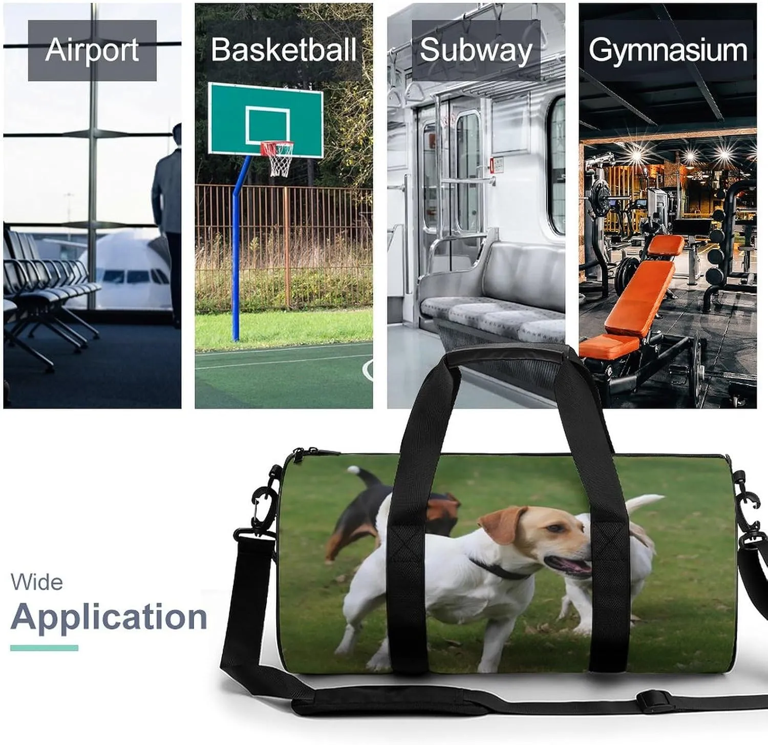 Sports Gym Bag for Women Men Travel Duffel Bag Tote Weekender Bag Dogs Playing On The Lawn Carry on Overnight Bag for Travel Swimming Fitness Workout Sports Duffle Bag