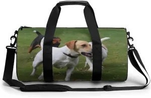 Sports Gym Bag for Women Men Travel Duffel Bag Tote Weekender Bag Dogs Playing On The Lawn Carry on Overnight Bag for Travel Swimming Fitness Workout Sports Duffle Bag