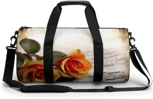 Sports Gym Bag for Women Men Travel Duffel Bag Tote Weekender Bag Music Roses Romantic Carry on Overnight Bag for Travel Swimming Fitness Workout Sports Duffle Bag