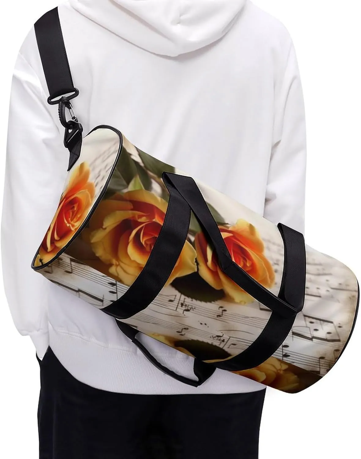 Sports Gym Bag for Women Men Travel Duffel Bag Tote Weekender Bag Music Roses Romantic Carry on Overnight Bag for Travel Swimming Fitness Workout Sports Duffle Bag
