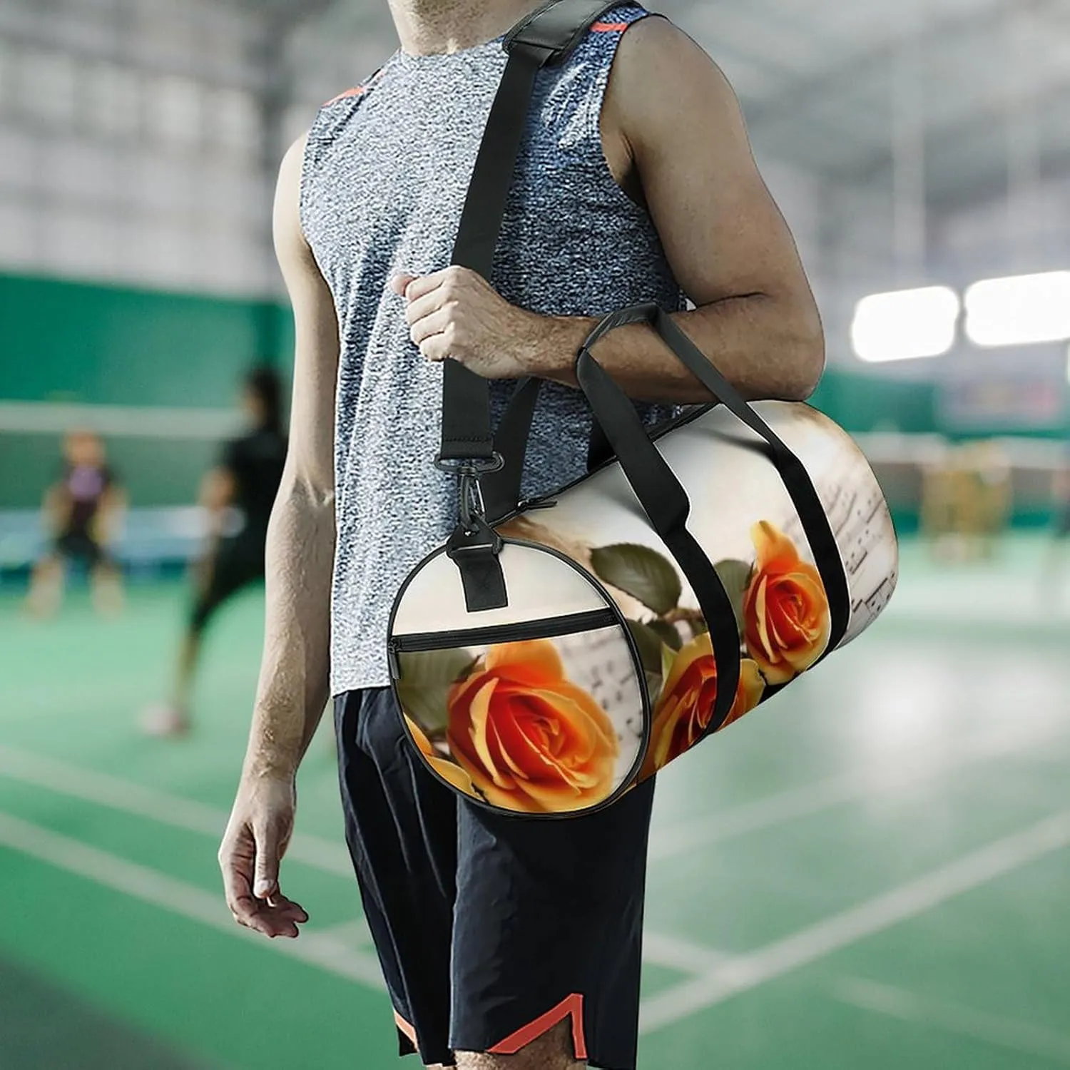 Sports Gym Bag for Women Men Travel Duffel Bag Tote Weekender Bag Music Roses Romantic Carry on Overnight Bag for Travel Swimming Fitness Workout Sports Duffle Bag