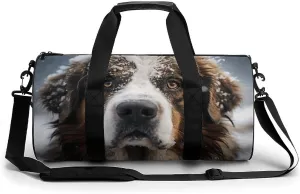 Sports Gym Bag for Women Men Travel Duffel Bag Tote Weekender Bag Snow on Dog's Head Carry on Overnight Bag for Travel Swimming Fitness Workout Sports Duffle Bag