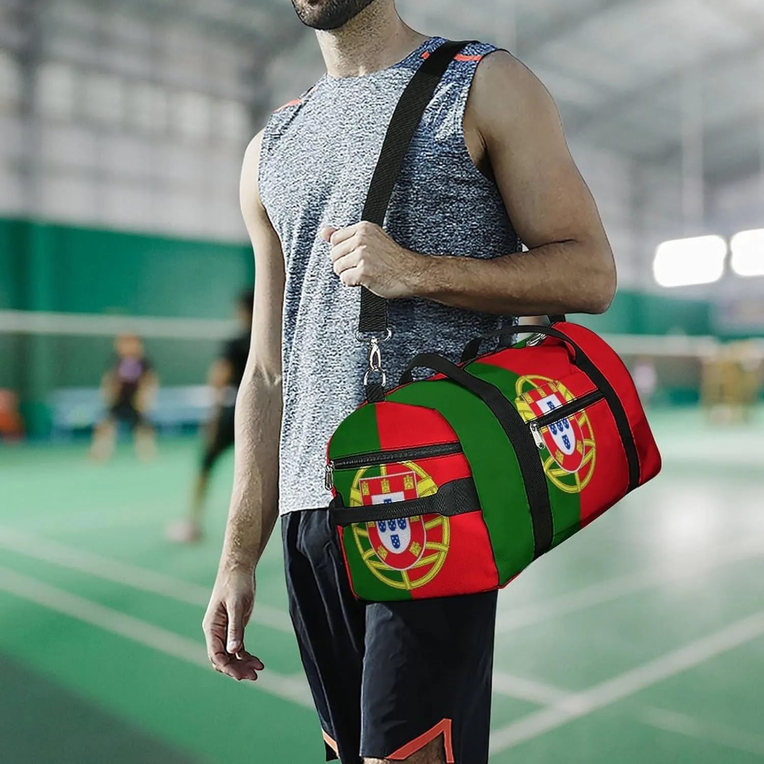 Sports Gym Bag Portugal Flag Duffel with Shoe Compartment Waterproof Travel Weekender