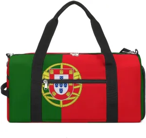 Sports Gym Bag Portugal Flag Duffel with Shoe Compartment Waterproof Travel Weekender