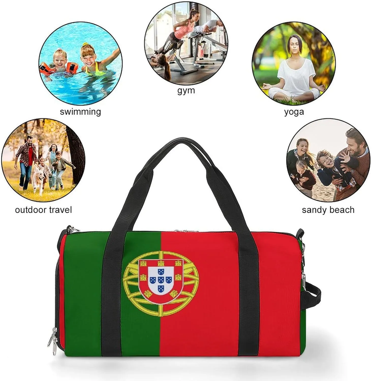 Sports Gym Bag Portugal Flag Duffel with Shoe Compartment Waterproof Travel Weekender