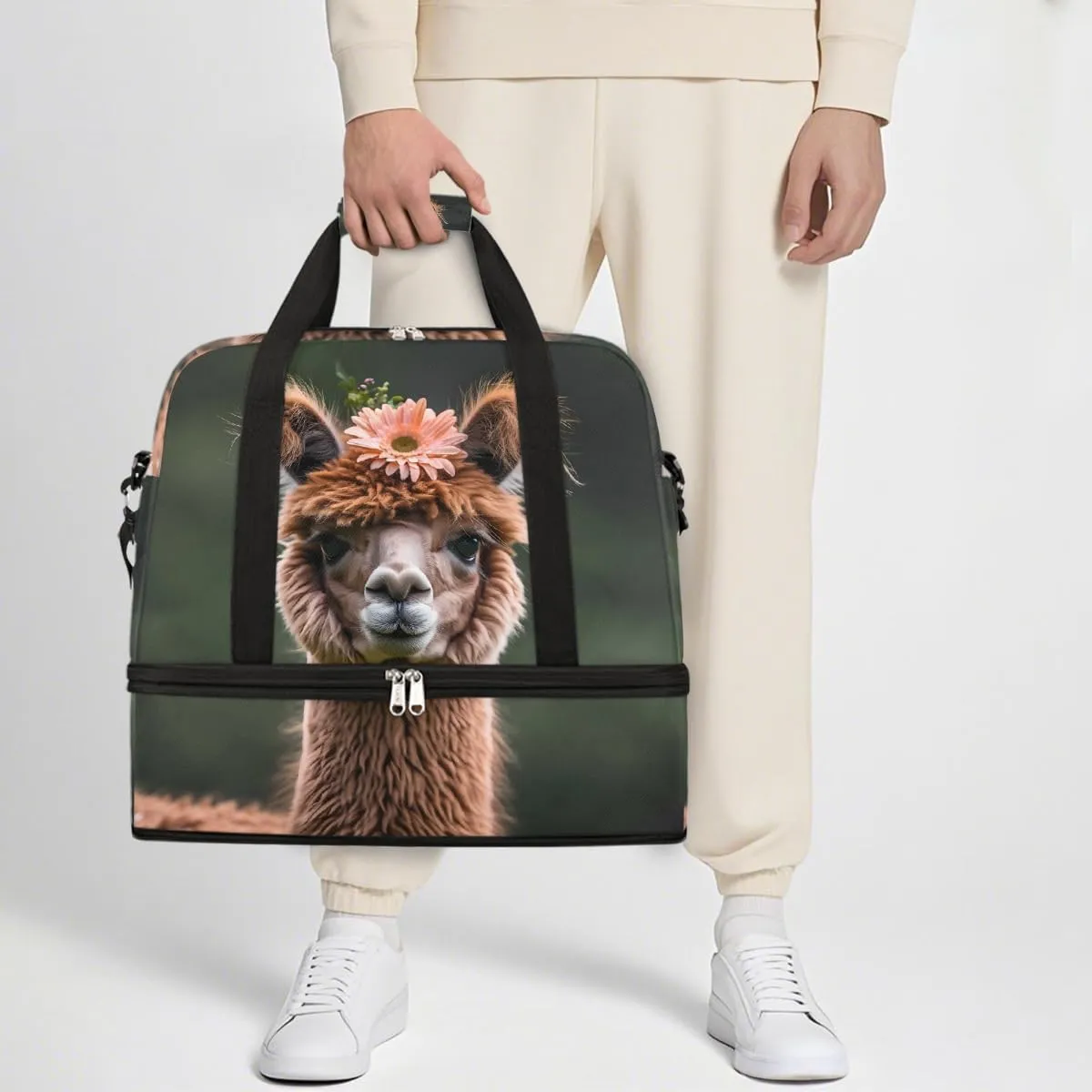 Sports Gym Bag Sheep Cute Cartoon Large Travel Duffel Bag With Shoe Compartment Foldable Waterproof Carry-On Weekend Travel Bags for Camping Overnight Yoga Hospital Travel Bags