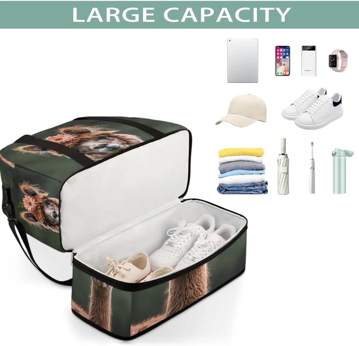 Sports Gym Bag Sheep Cute Cartoon Large Travel Duffel Bag With Shoe Compartment Foldable Waterproof Carry-On Weekend Travel Bags for Camping Overnight Yoga Hospital Travel Bags