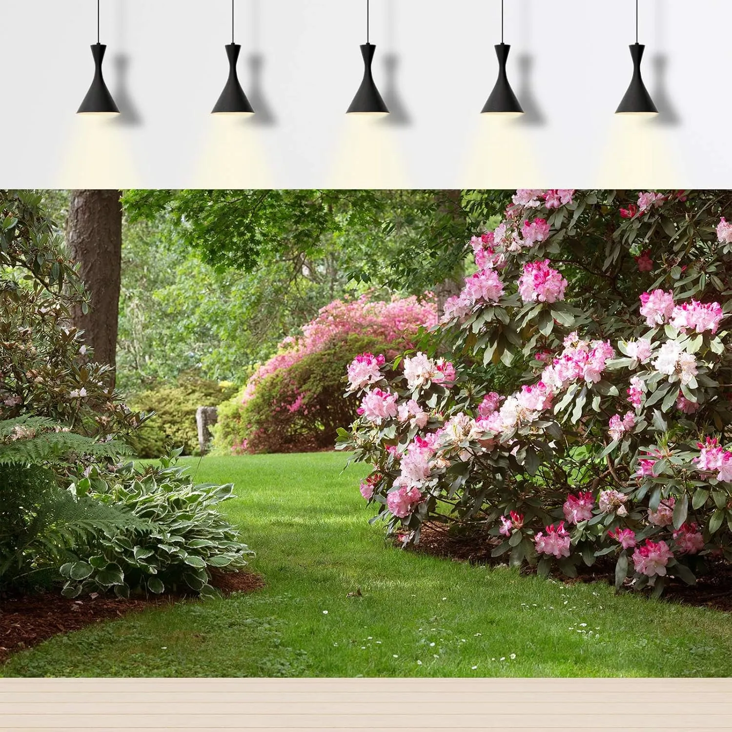 Spring Garden Backdrop Pink Blooming Flowers Green Grassland Photography Background Natural Scenery Garden Theme Backdrop Decors for Outdoor Picnic Tea Party Banner Portrait Photo Shoot Props 7x5ft
