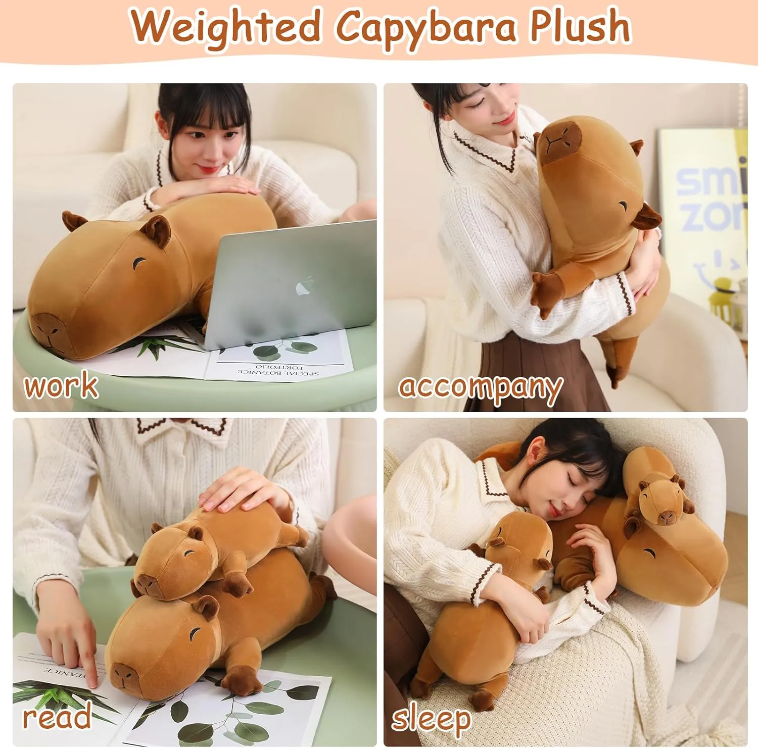 SQEQE Weighted Capybara Plush, Weighted Capybara Stuffed Animal, Cute Plushies Soft Pillow Toy Gift for Kids Adults 23.6 Inch, 3.1 Lbs