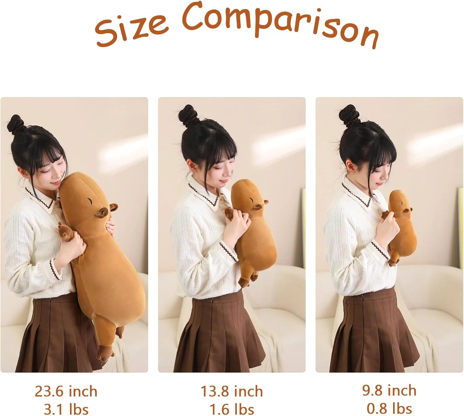 SQEQE Weighted Capybara Plush, Weighted Capybara Stuffed Animal, Cute Plushies Soft Pillow Toy Gift for Kids Adults 23.6 Inch, 3.1 Lbs