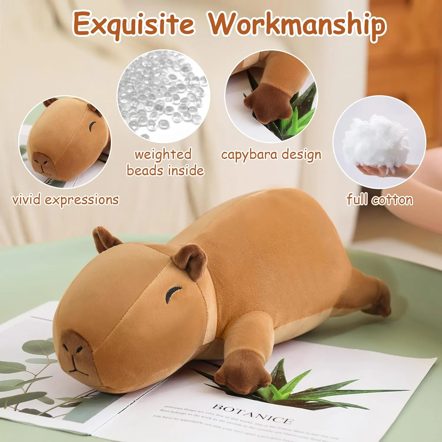 SQEQE Weighted Capybara Plush, Weighted Capybara Stuffed Animal, Cute Plushies Soft Pillow Toy Gift for Kids Adults 23.6 Inch, 3.1 Lbs