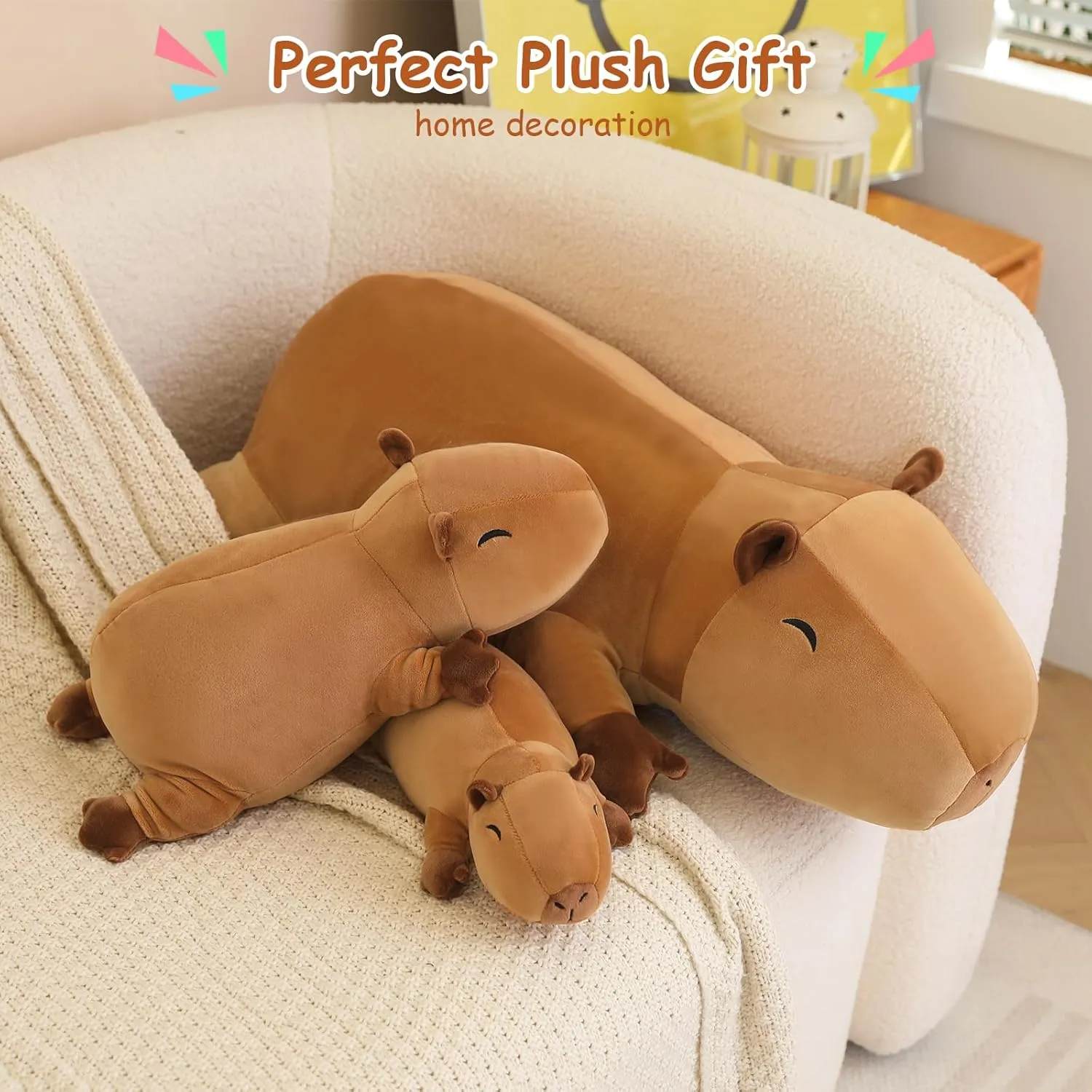 SQEQE Weighted Capybara Plush, Weighted Capybara Stuffed Animal, Cute Plushies Soft Pillow Toy Gift for Kids Adults 23.6 Inch, 3.1 Lbs