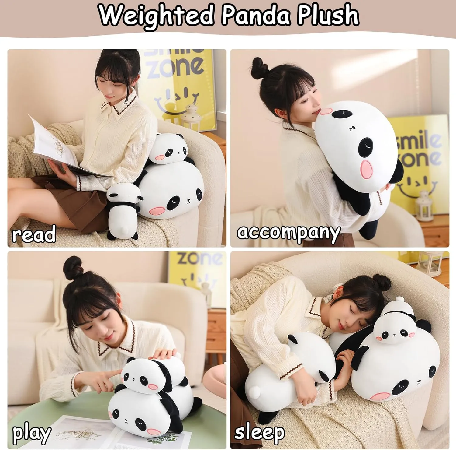 SQEQE Weighted Panda Plush, Weighted Panda Stuffed Animal, Cute Plushies Soft Bear Pillow Toy Gift for Kids Adults 9.8 Inch, 0.8 Lbs