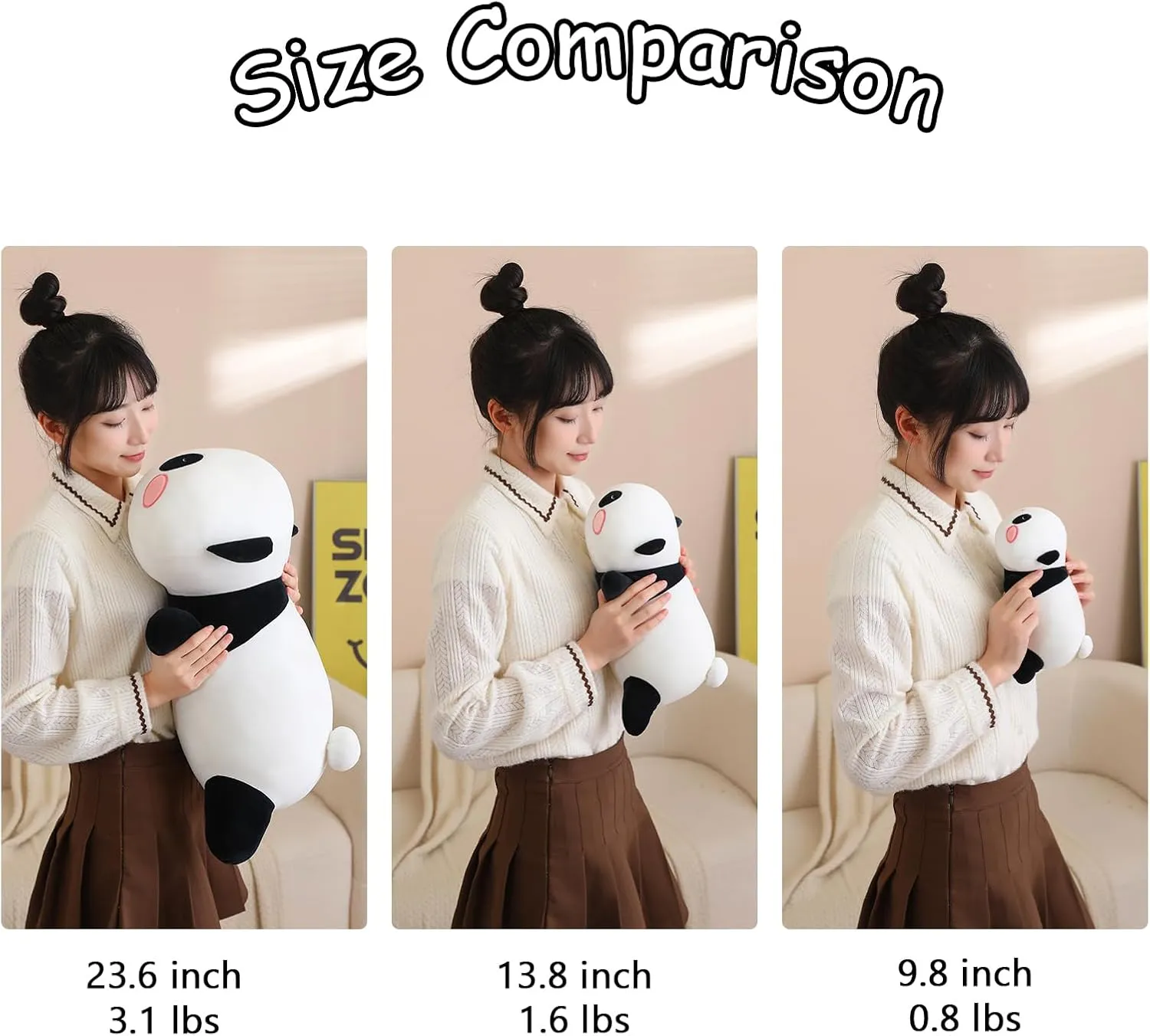 SQEQE Weighted Panda Plush, Weighted Panda Stuffed Animal, Cute Plushies Soft Bear Pillow Toy Gift for Kids Adults 9.8 Inch, 0.8 Lbs