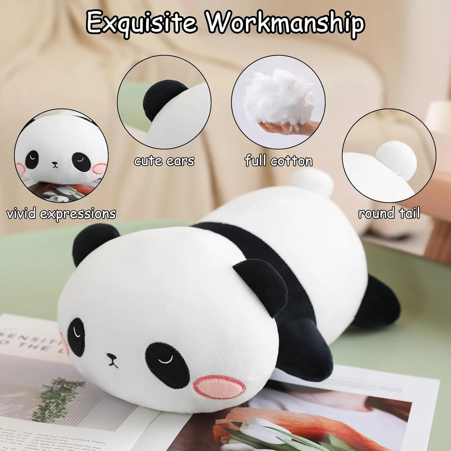 SQEQE Weighted Panda Plush, Weighted Panda Stuffed Animal, Cute Plushies Soft Bear Pillow Toy Gift for Kids Adults 9.8 Inch, 0.8 Lbs